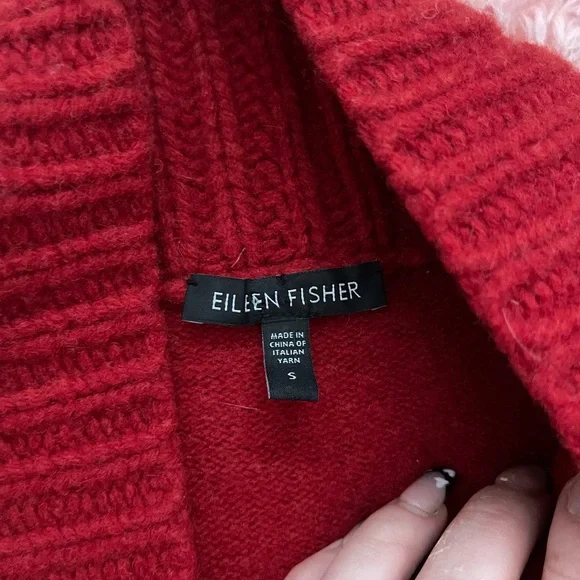 Eileen Fisher Red Wool Cashmere Open Cardigan Sweater Women’s Small Italian Yarn - Picture 4 of 4
